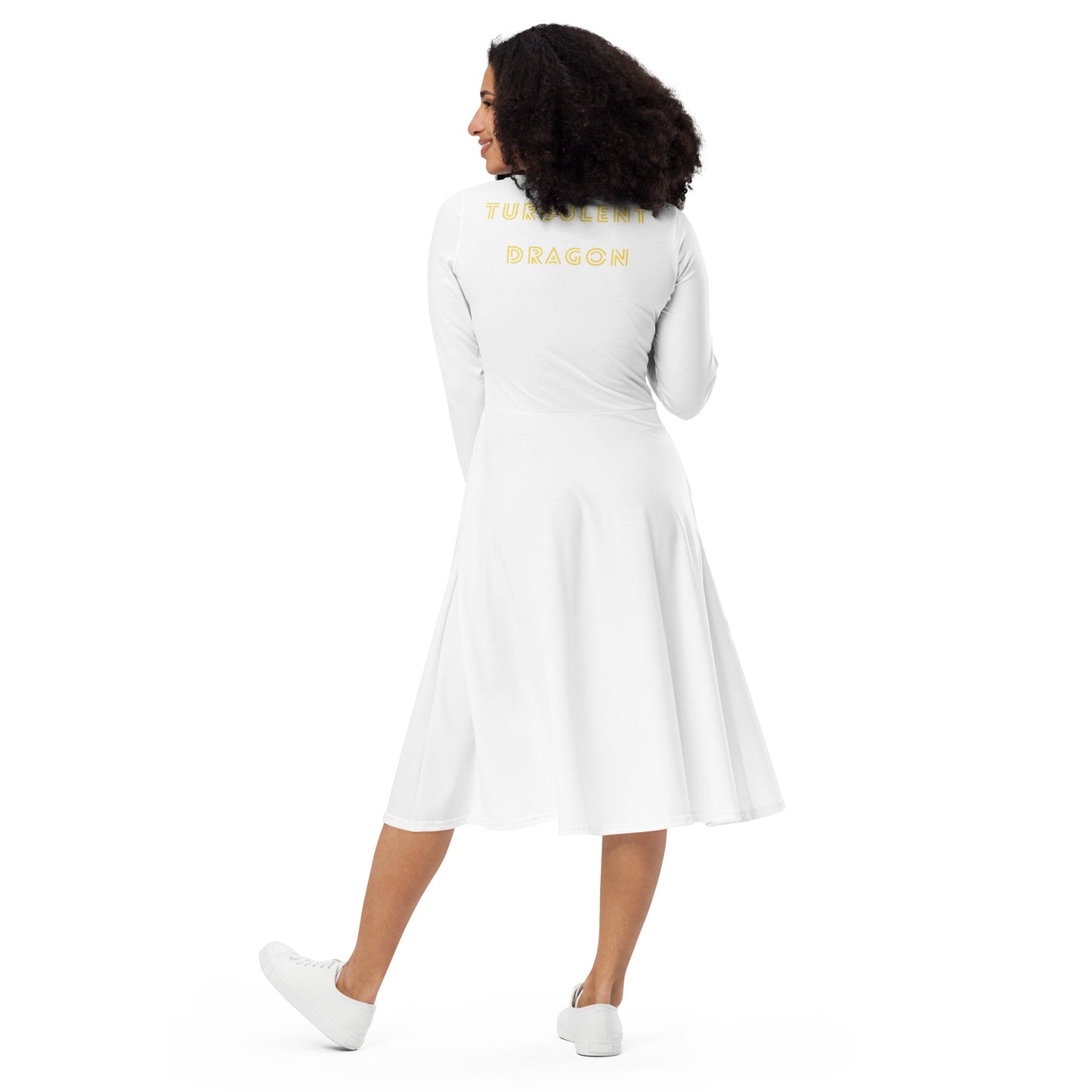 Vestido midi de manga comprida com impressão all-over