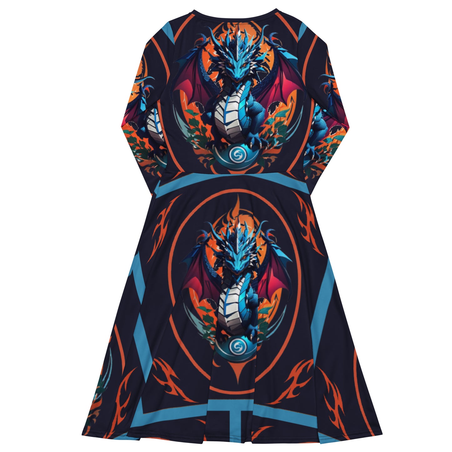 Vestido midi de manga comprida com impressão all-over