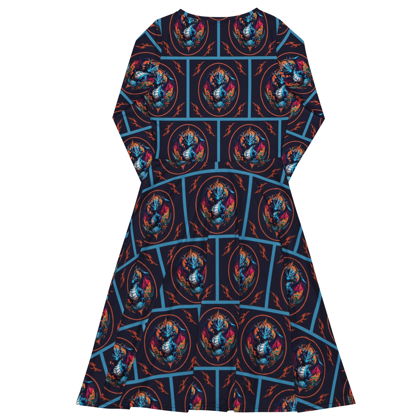 Vestido midi de manga comprida com impressão all-over