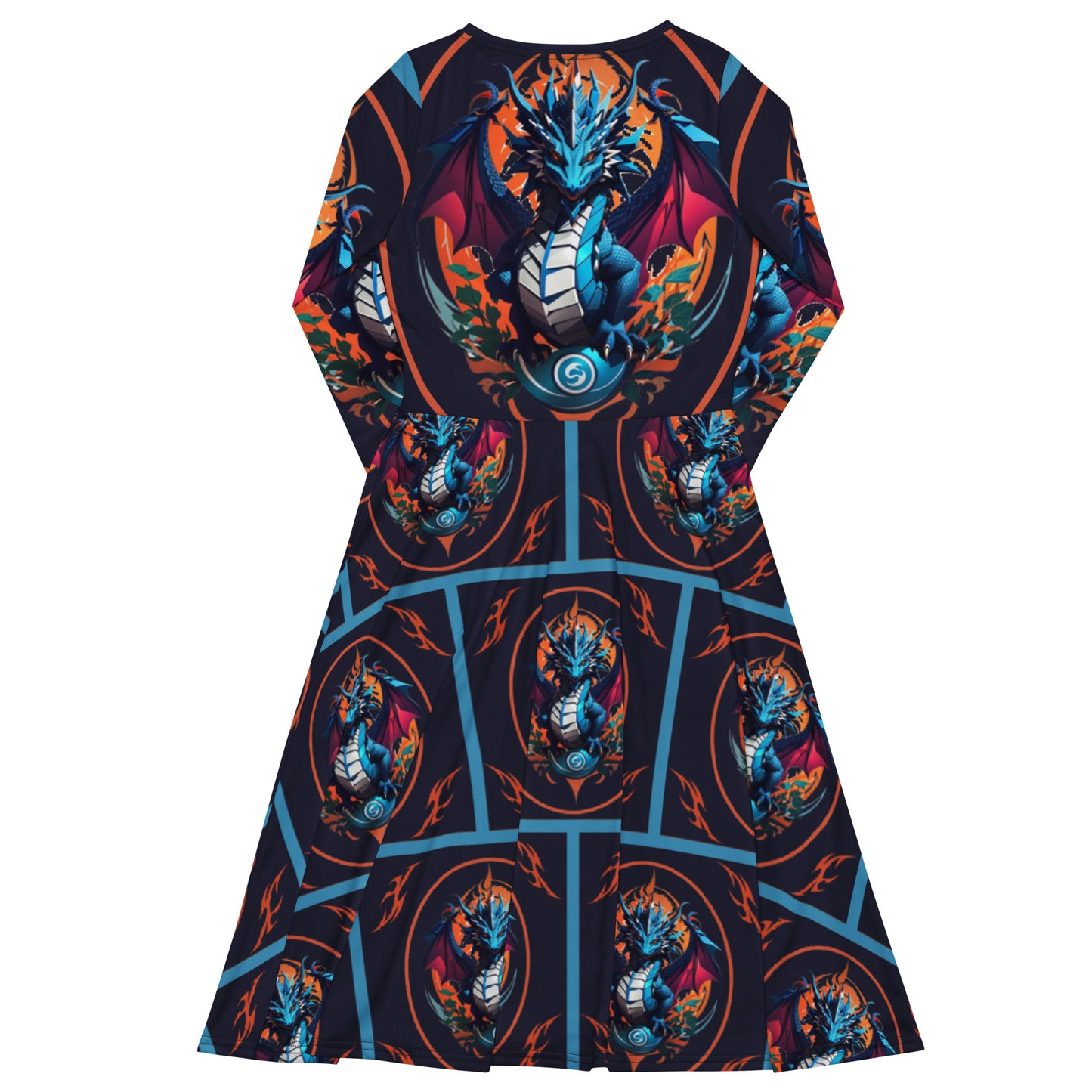 Vestido midi de manga comprida com impressão all-over
