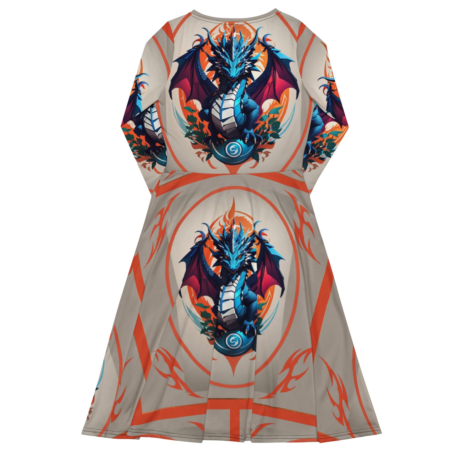 Vestido midi de manga comprida com impressão all-over