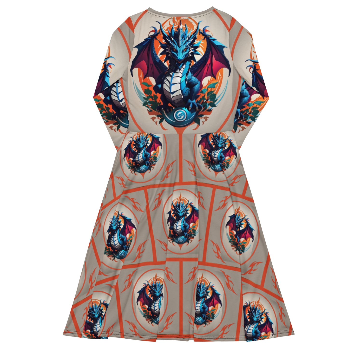 Vestido midi de manga comprida com impressão all-over