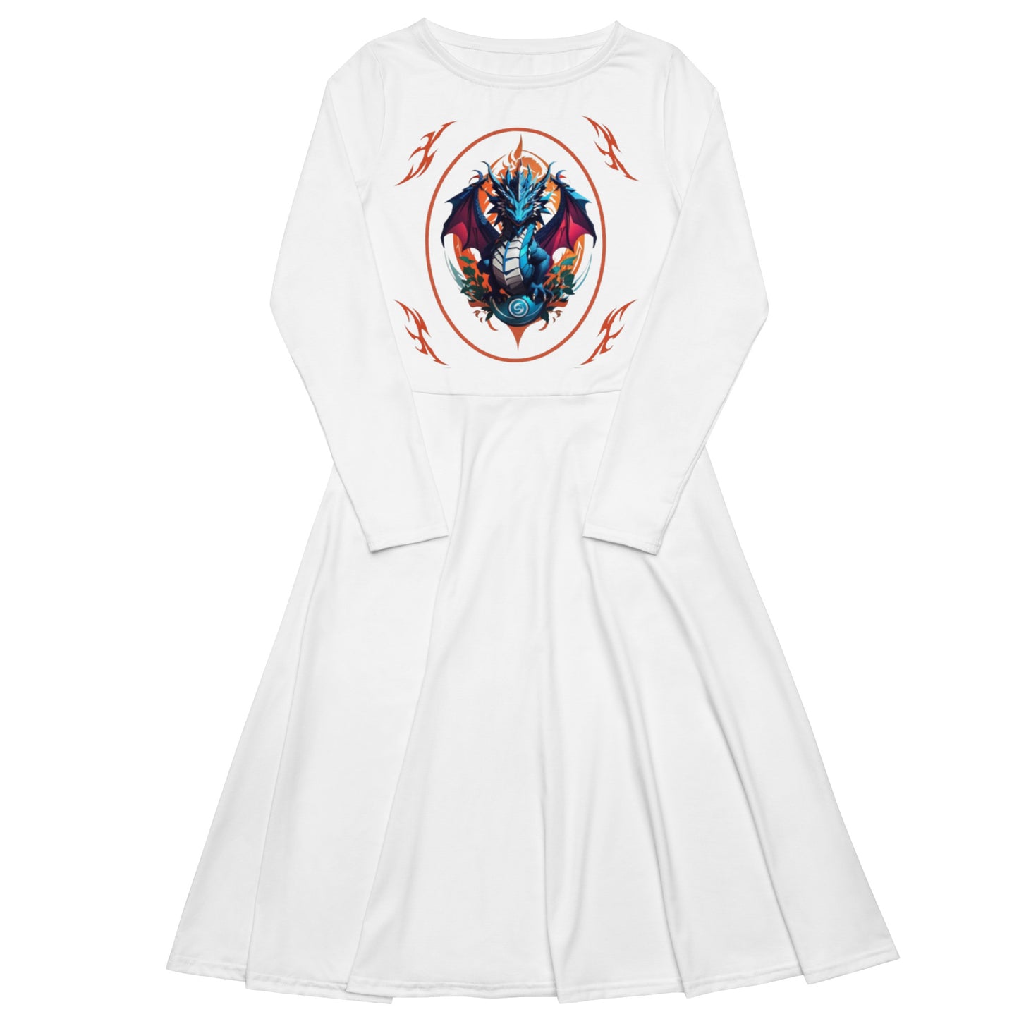 Vestido midi de manga comprida com impressão all-over
