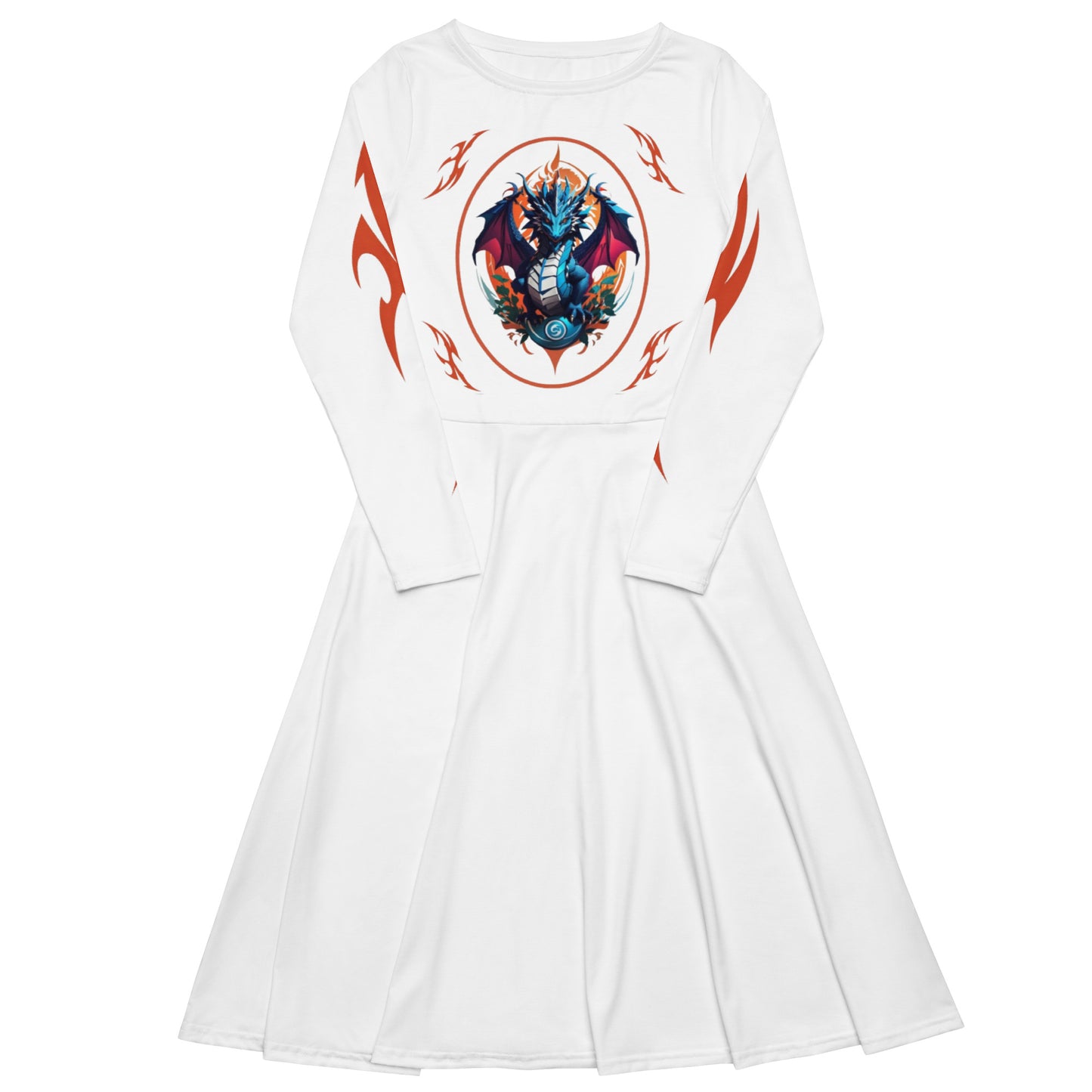 Vestido midi de manga comprida com impressão all-over