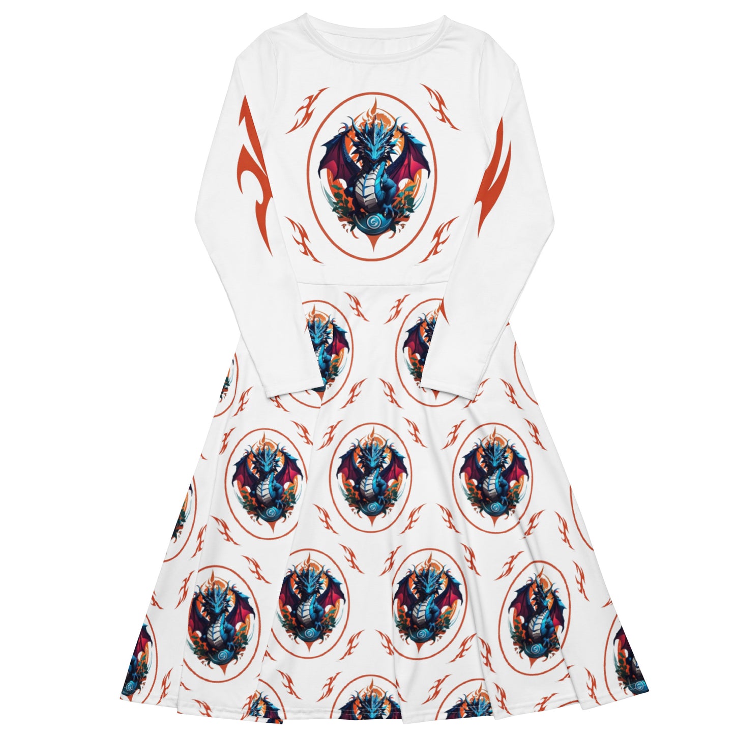 Vestido midi de manga comprida com impressão all-over