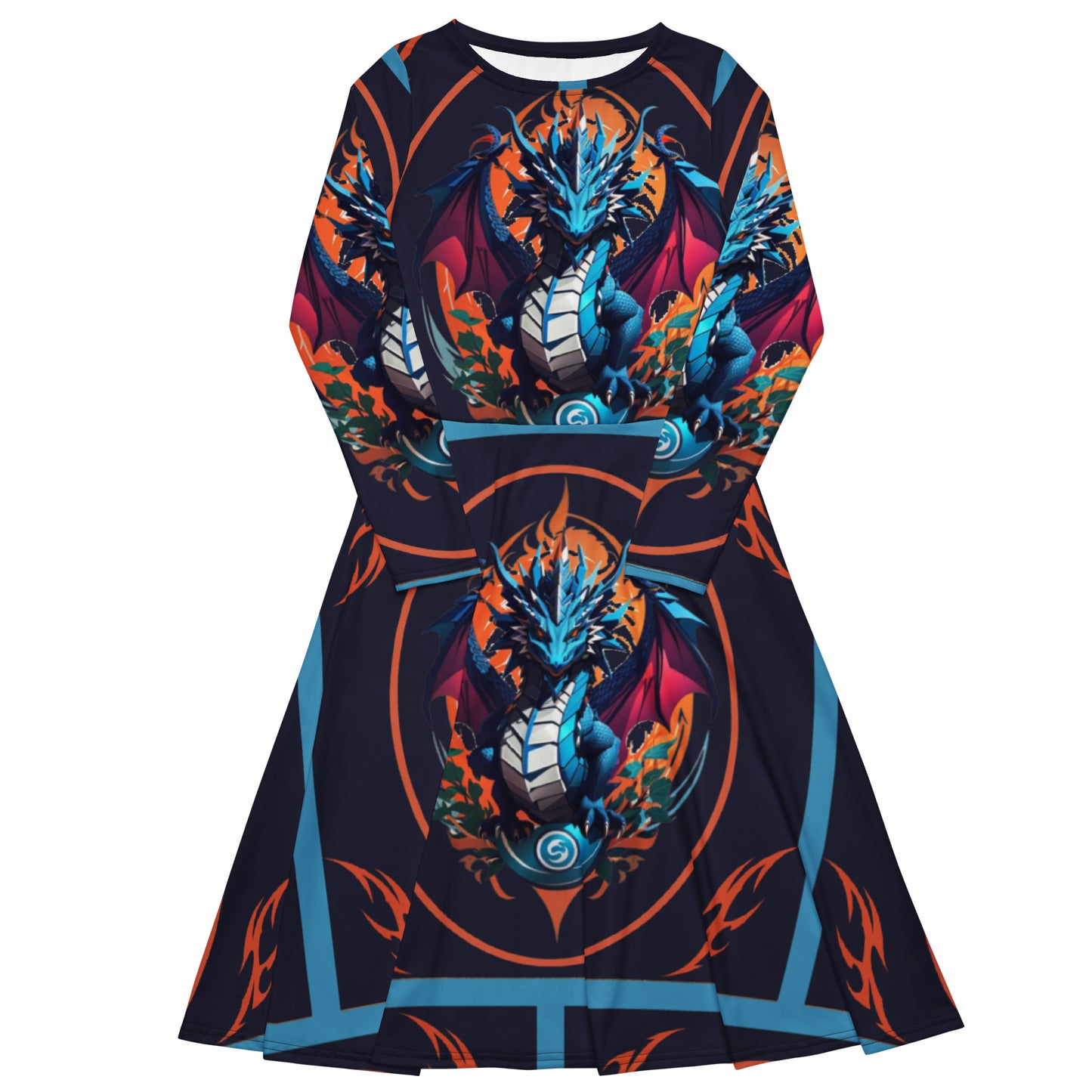 Vestido midi de manga comprida com impressão all-over