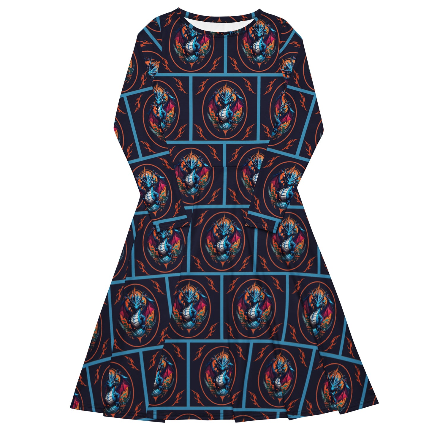 Vestido midi de manga comprida com impressão all-over