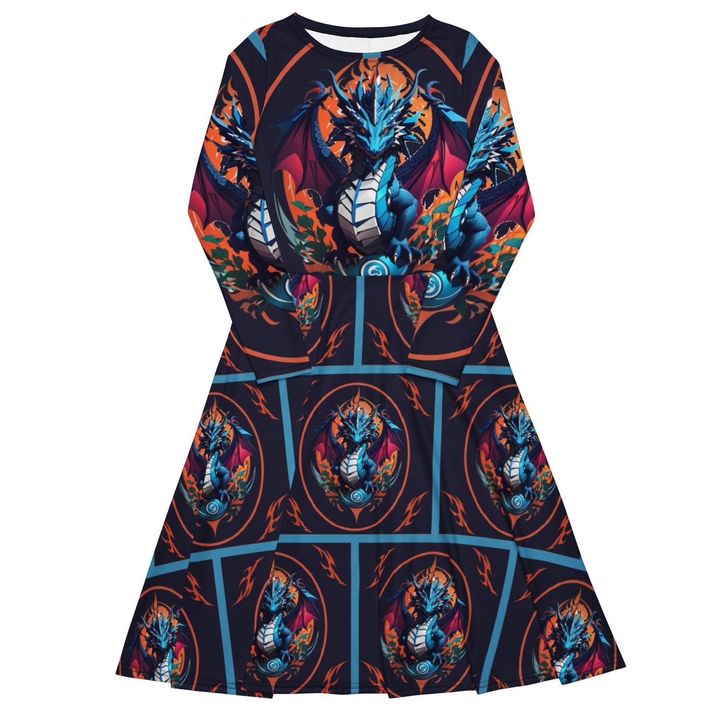 Vestido midi de manga comprida com impressão all-over