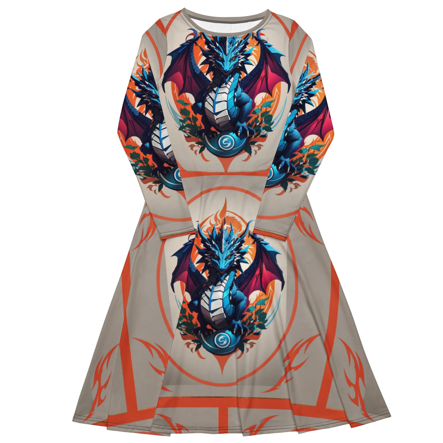 Vestido midi de manga comprida com impressão all-over