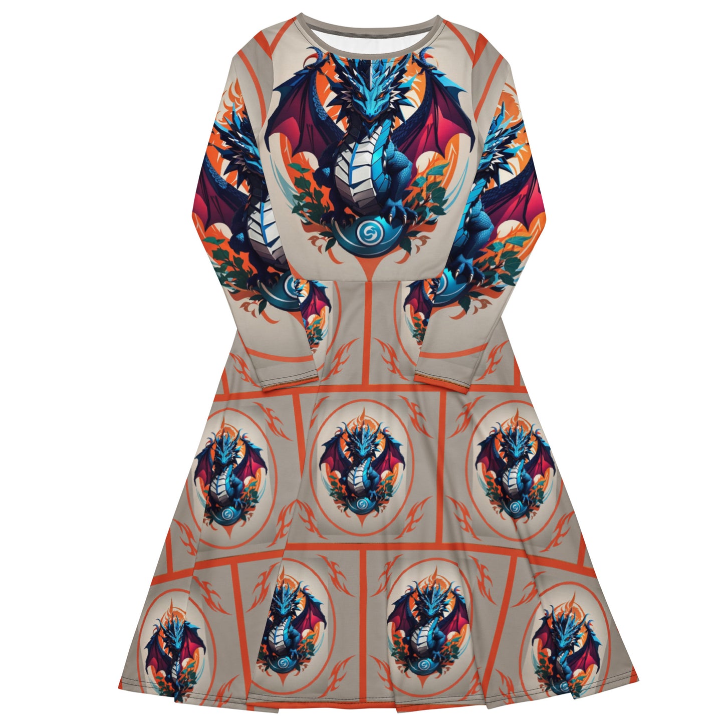 Vestido midi de manga comprida com impressão all-over