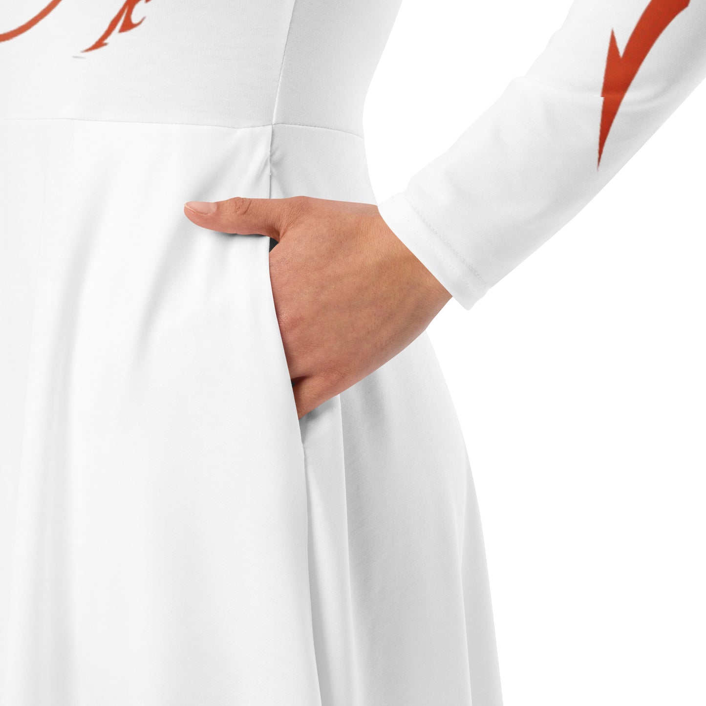 Vestido midi de manga comprida com impressão all-over