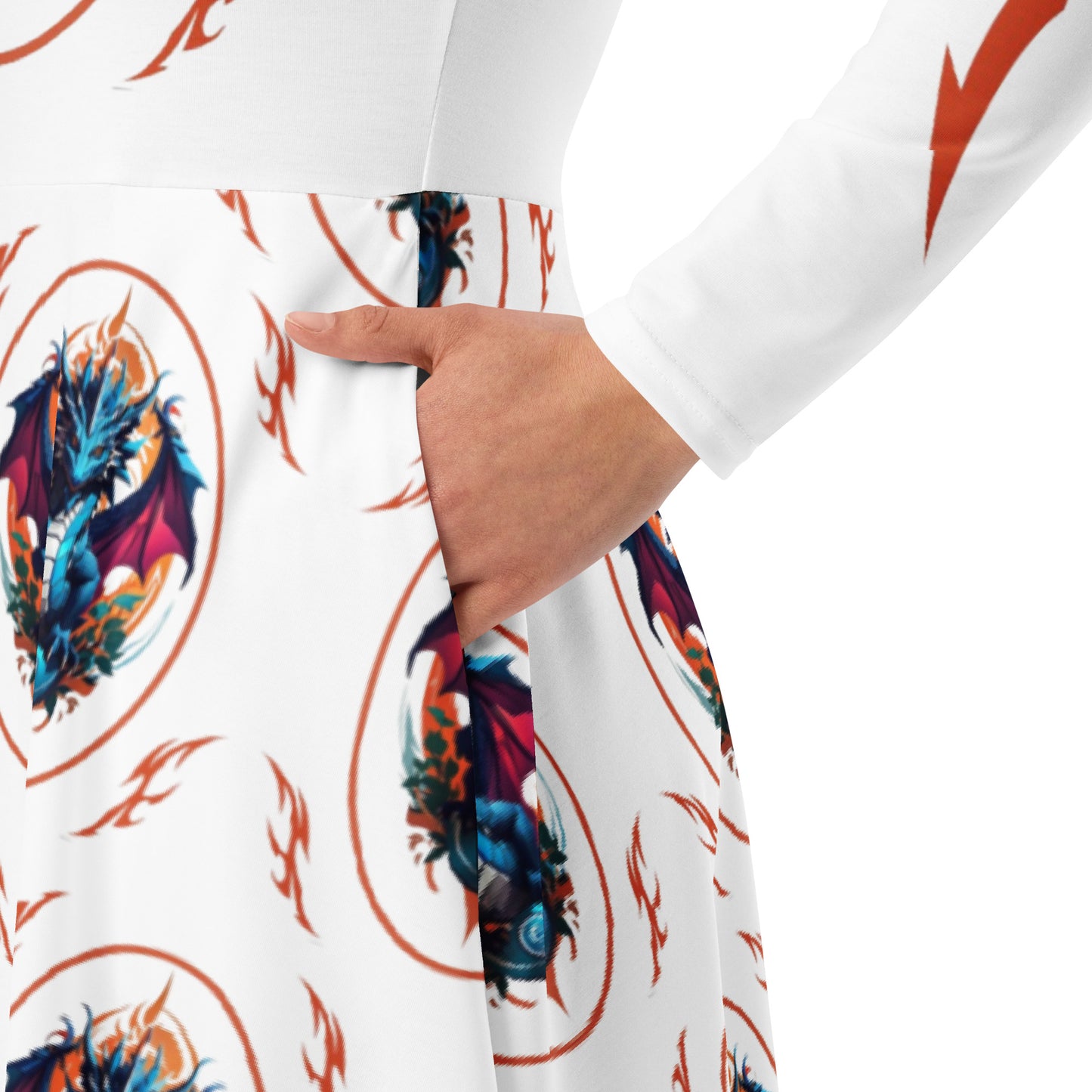 Vestido midi de manga comprida com impressão all-over