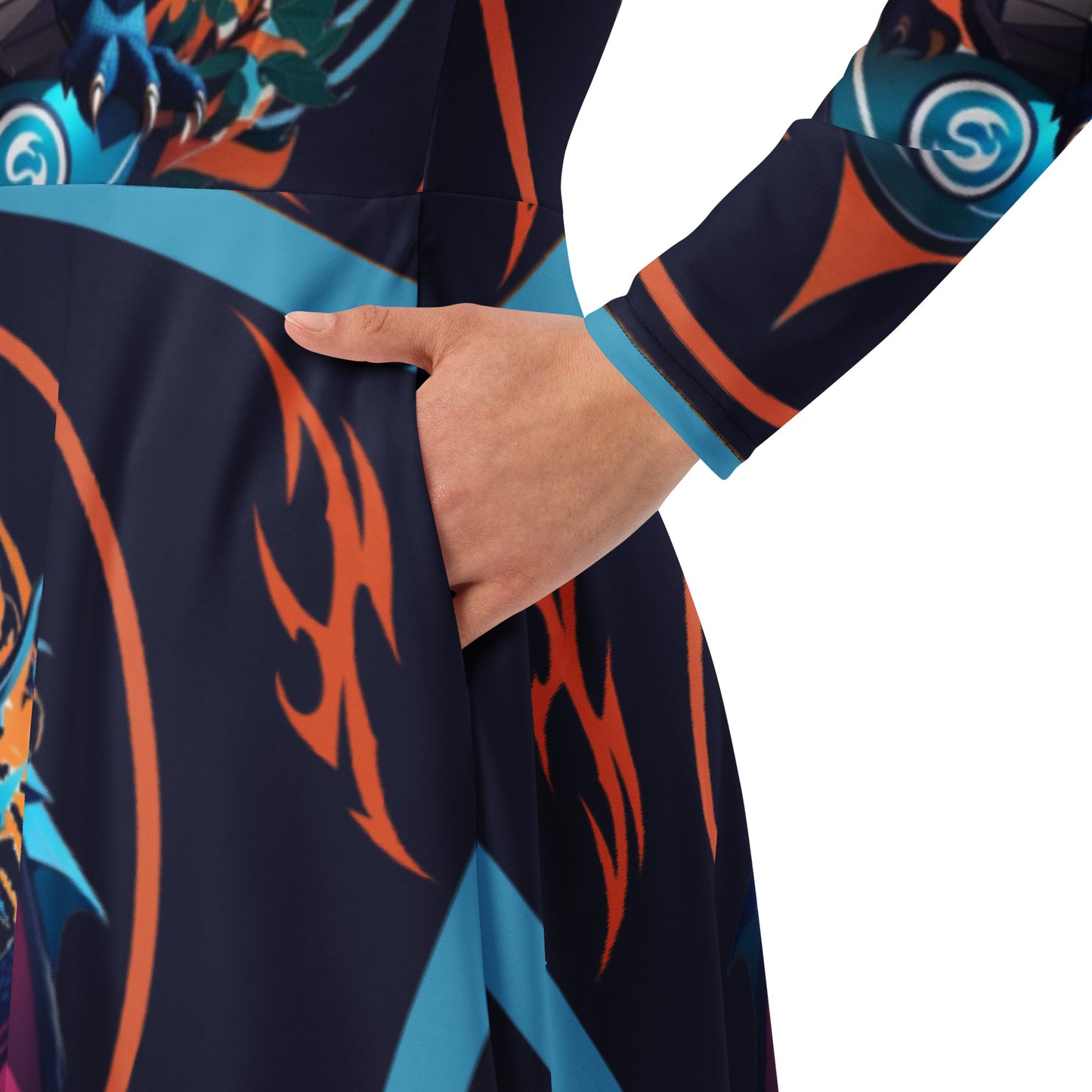 Vestido midi de manga comprida com impressão all-over