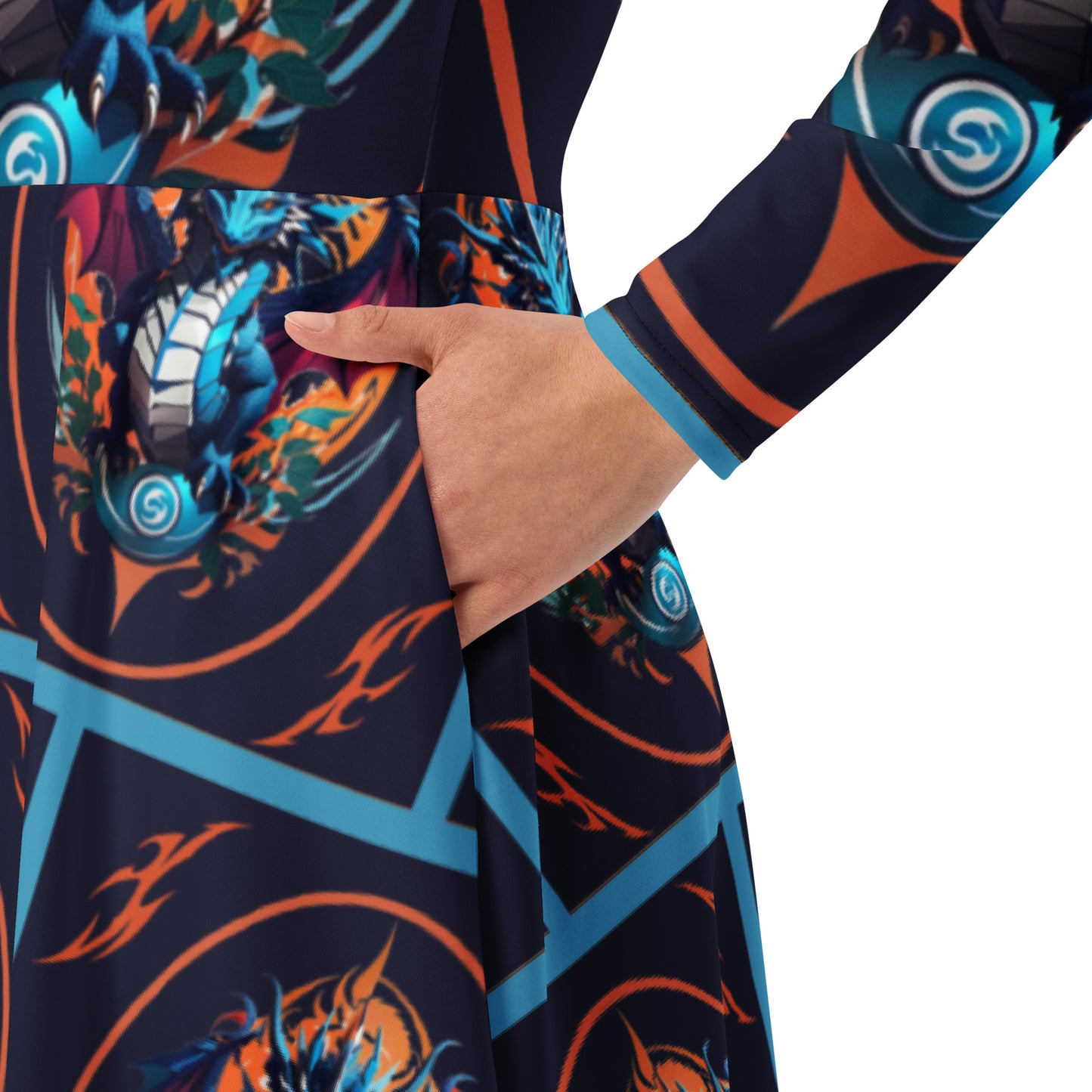 Vestido midi de manga comprida com impressão all-over