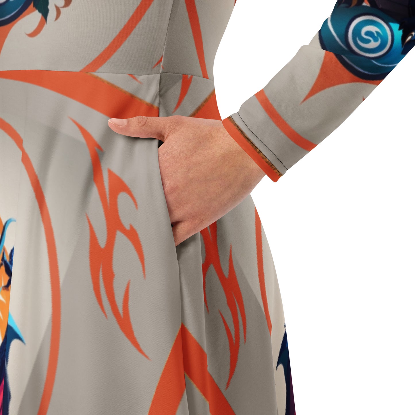 Vestido midi de manga comprida com impressão all-over