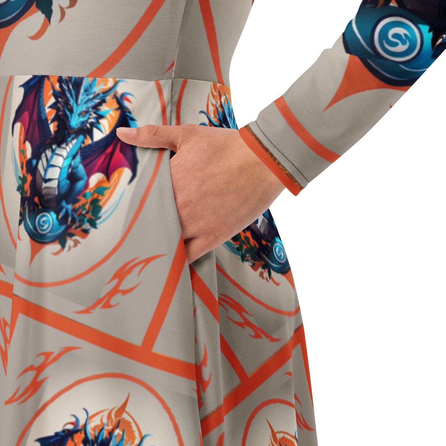 Vestido midi de manga comprida com impressão all-over