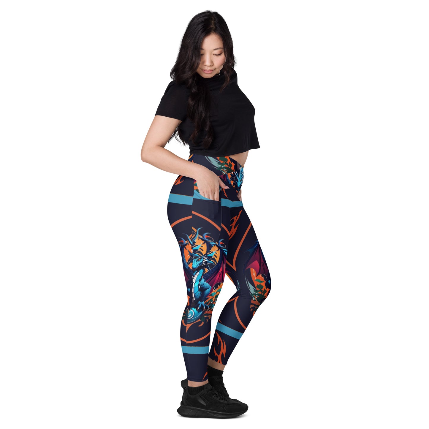 Legging cruzada com bolso e impressão all-over