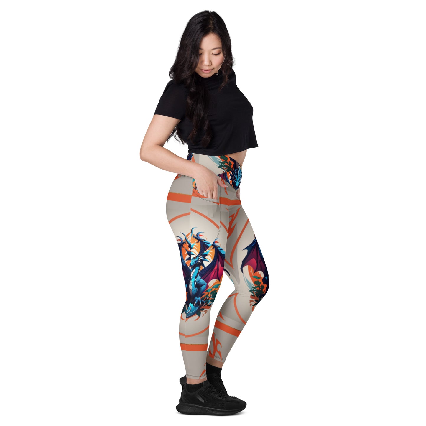Legging cruzada com bolso e impressão all-over