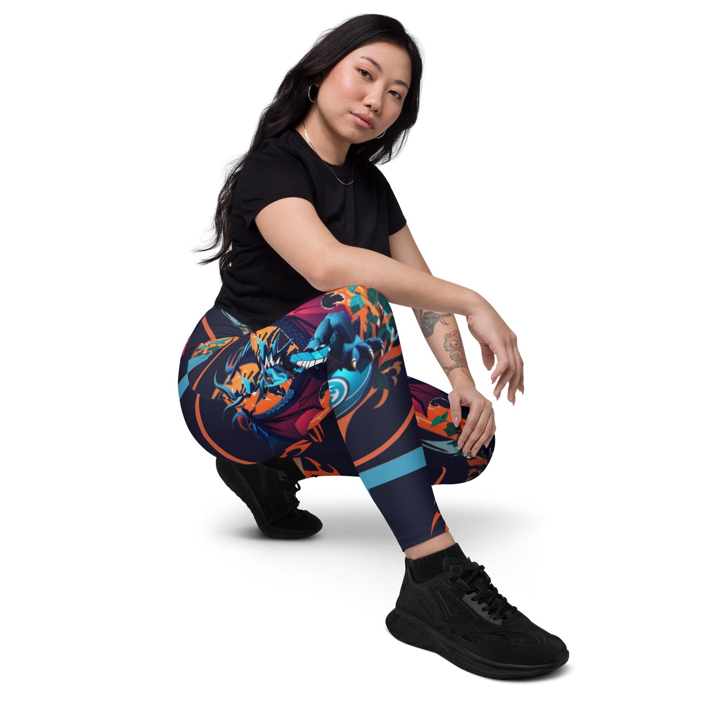 Legging cruzada com bolso e impressão all-over