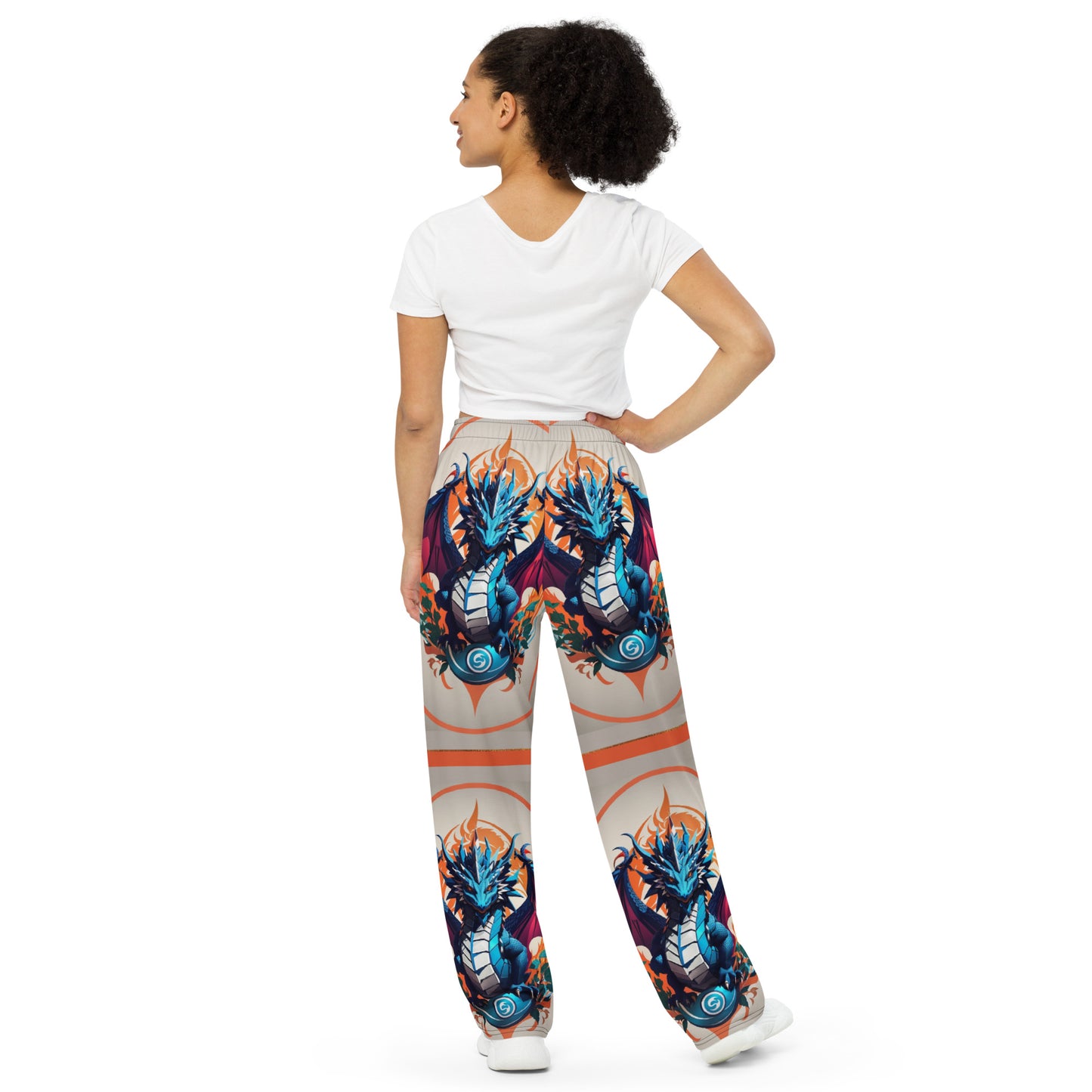 Calça wide leg unissex com impressão all-over