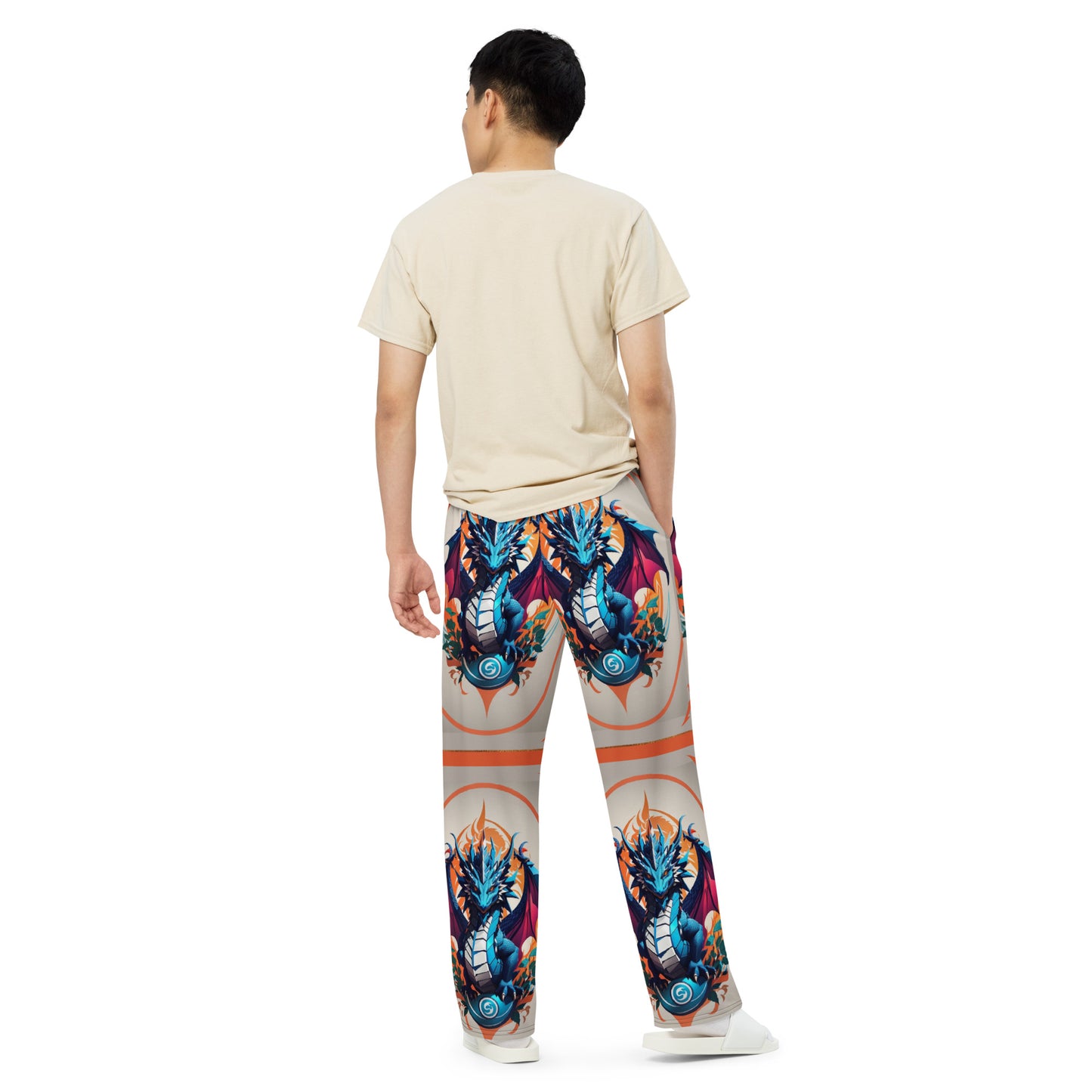 Calça wide leg unissex com impressão all-over