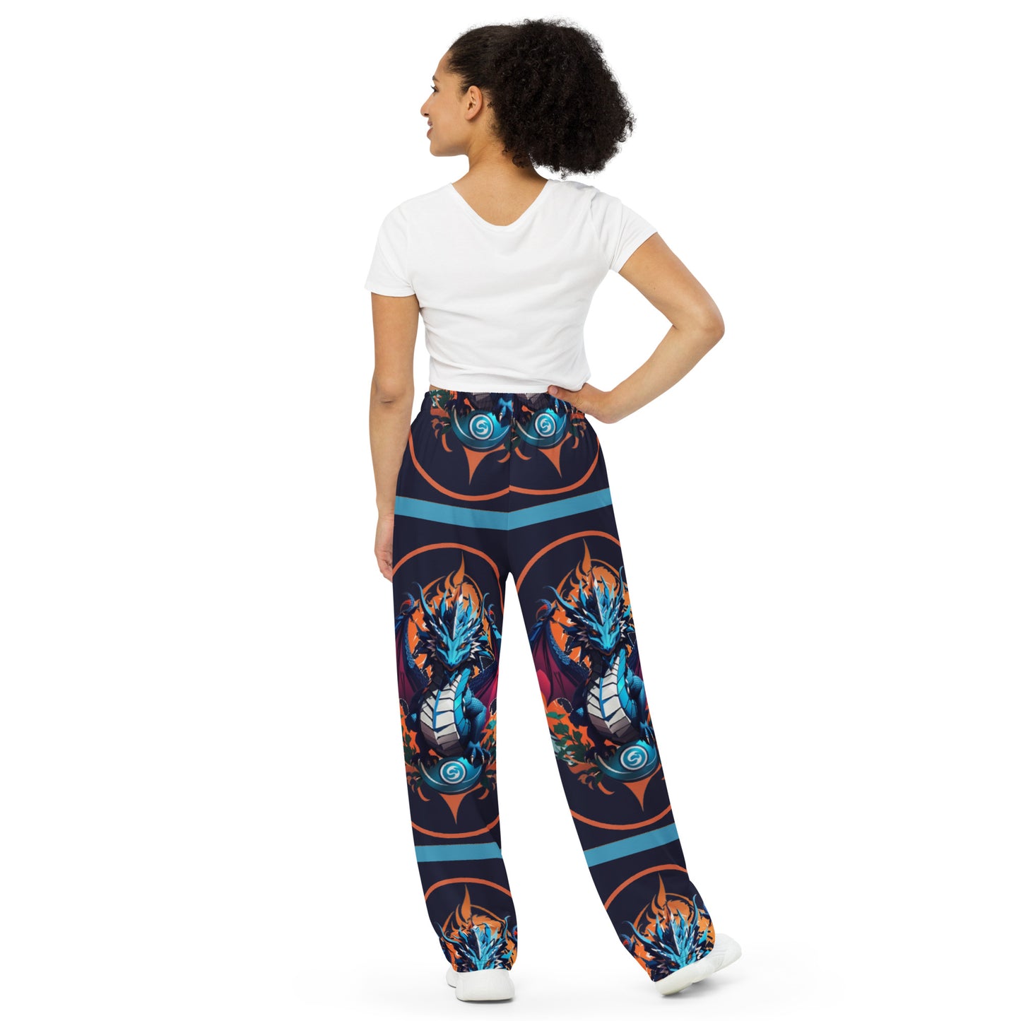 Calça wide leg unissex com impressão all-over