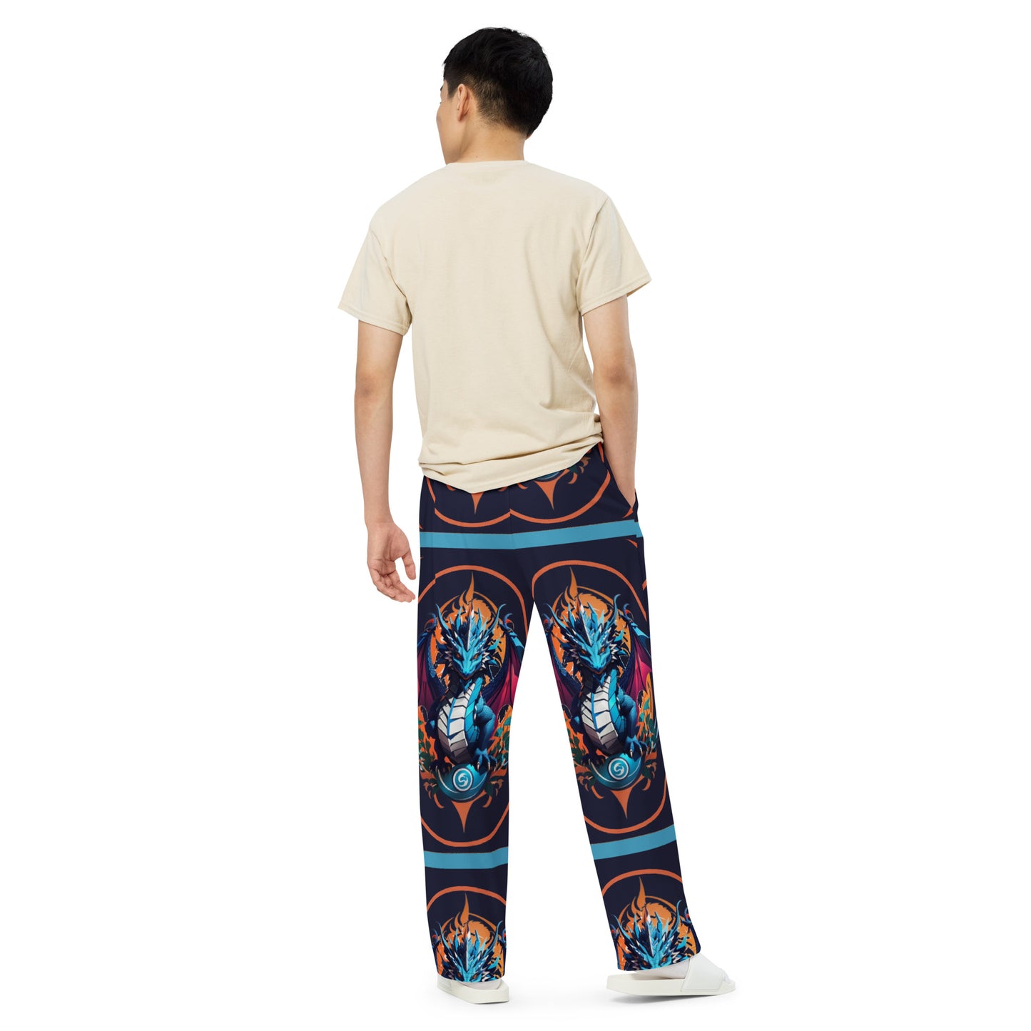 Calça wide leg unissex com impressão all-over