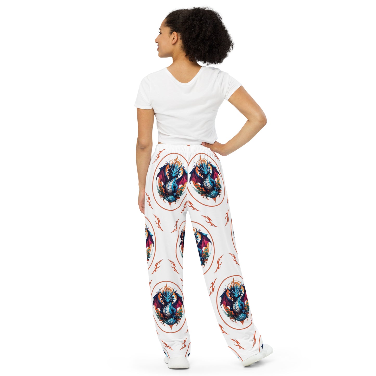 Calça wide leg unissex com impressão all-over