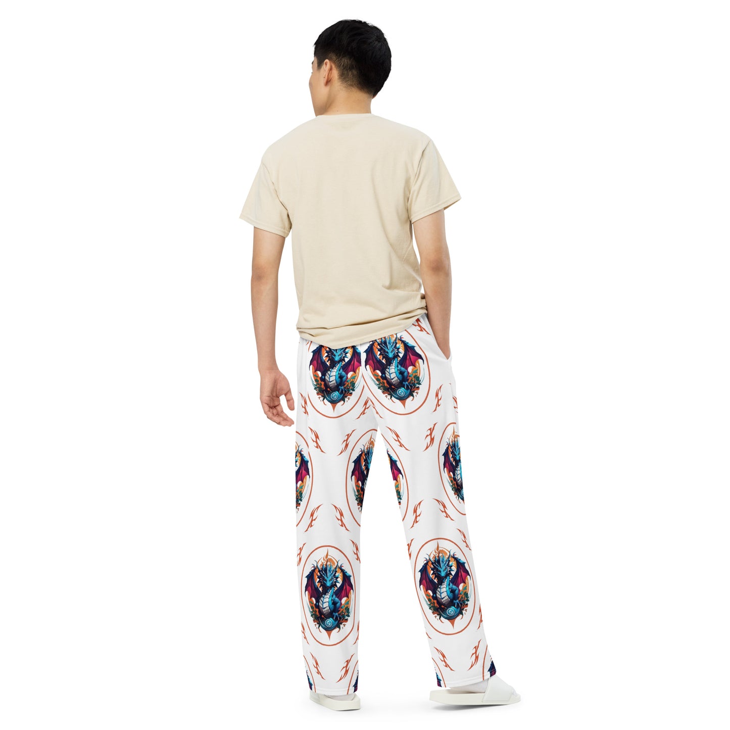 Calça wide leg unissex com impressão all-over