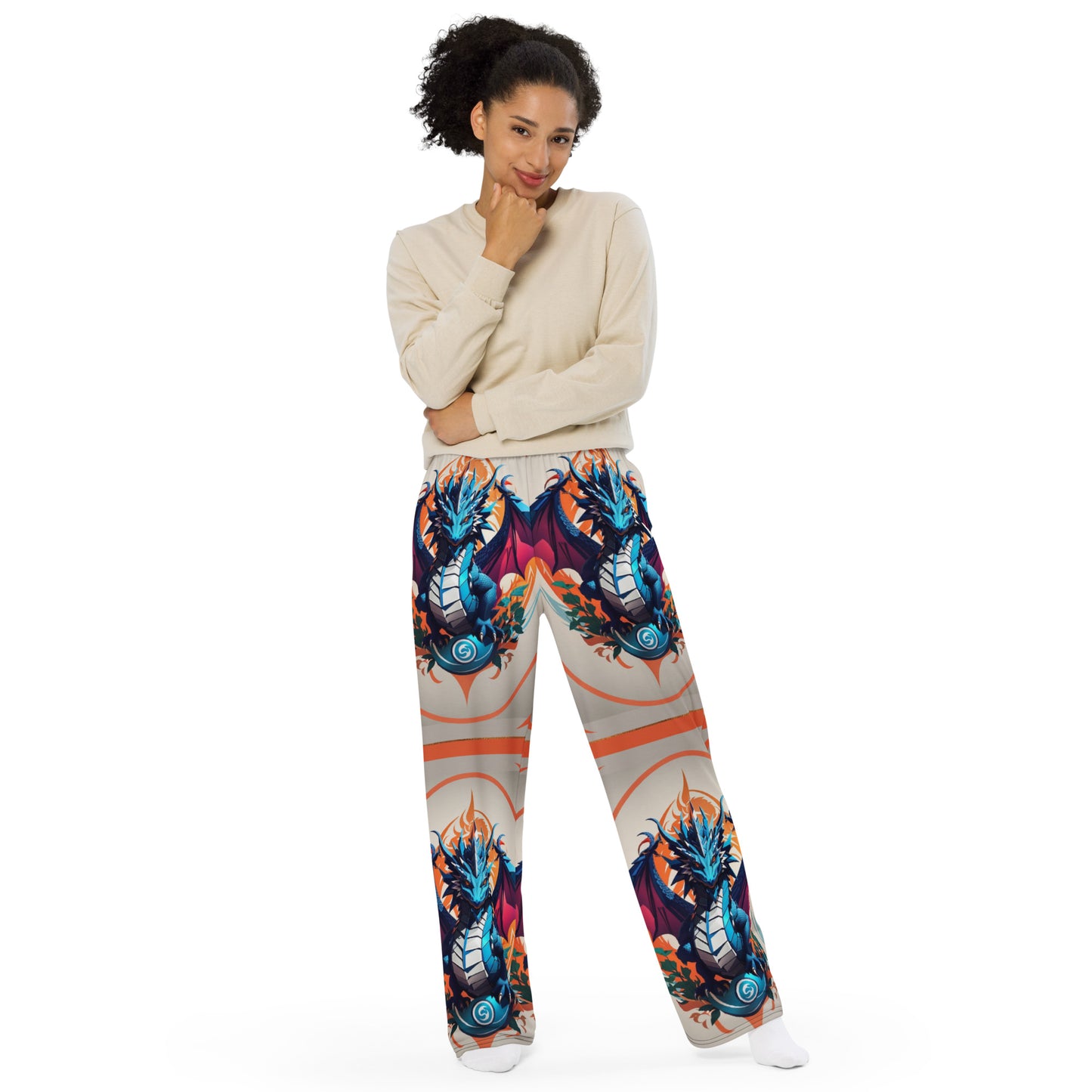 Calça wide leg unissex com impressão all-over