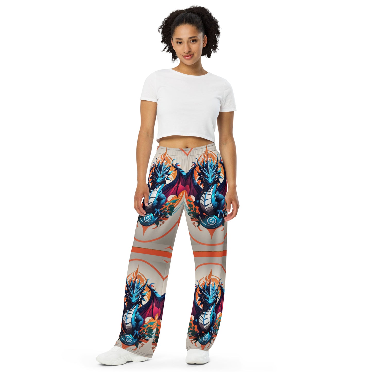 Calça wide leg unissex com impressão all-over