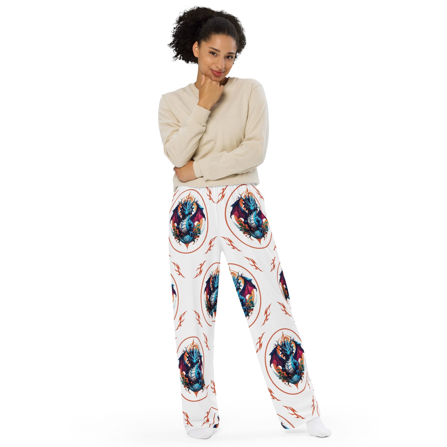 Calça wide leg unissex com impressão all-over