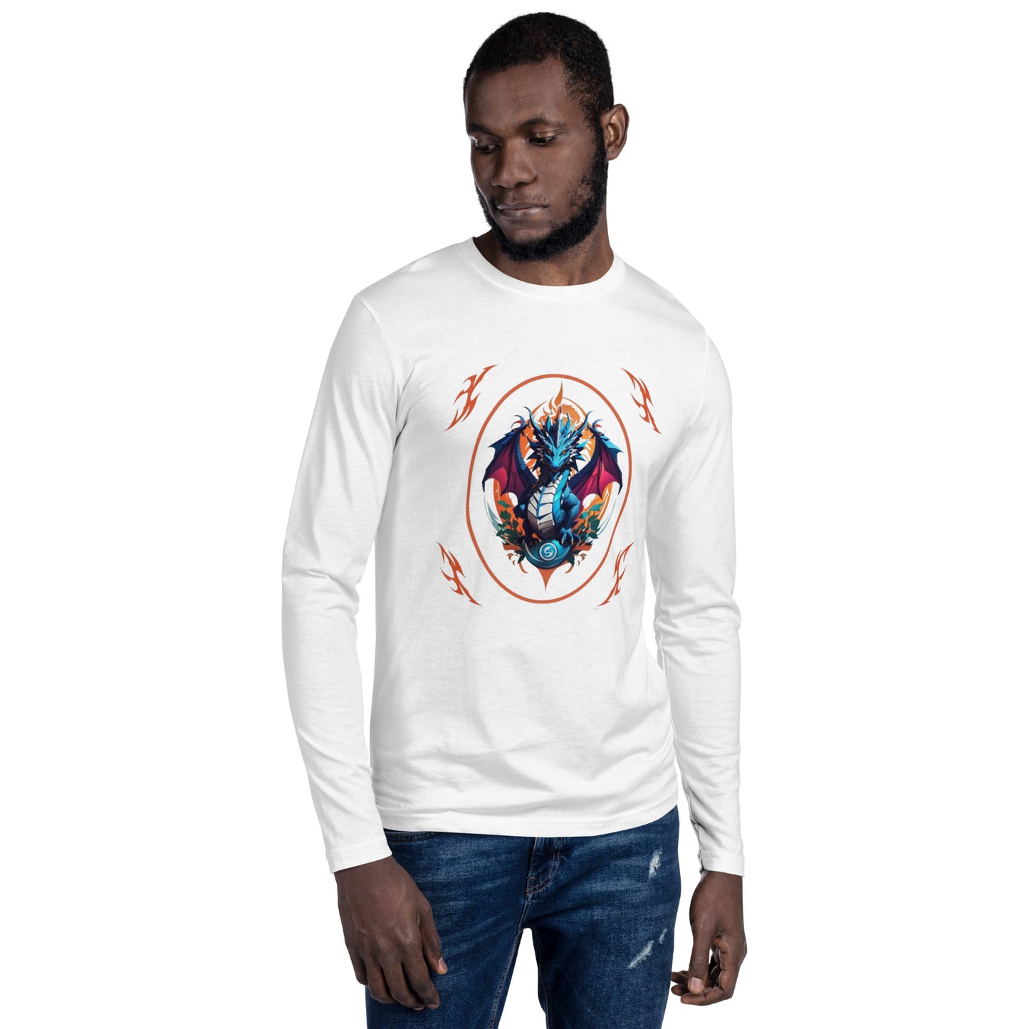 Mangas longas, gola careca, justa